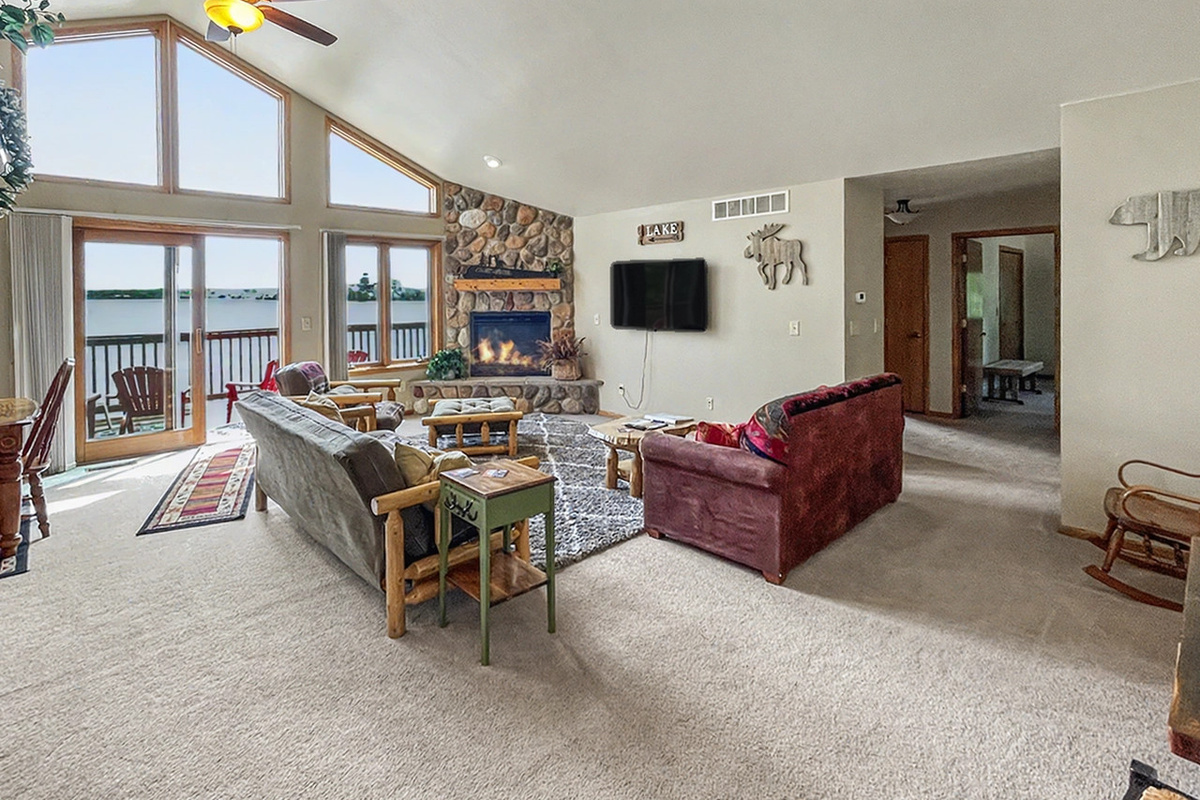Living Room - Lower Level Great Room with Stone Fireplace