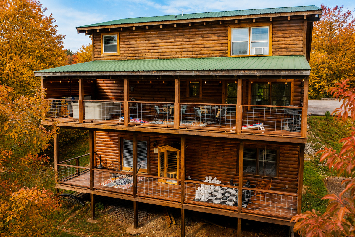 A glimpse at some of our amenities which include hot tub, Blackstone grill, outdoor dining/seating, infrared sauna, and giant chess!
