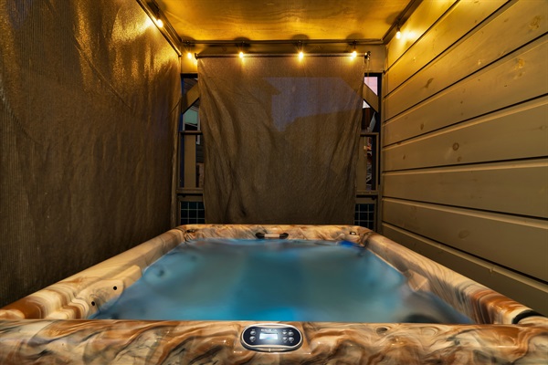 Hot tub with privacy/sun shades down