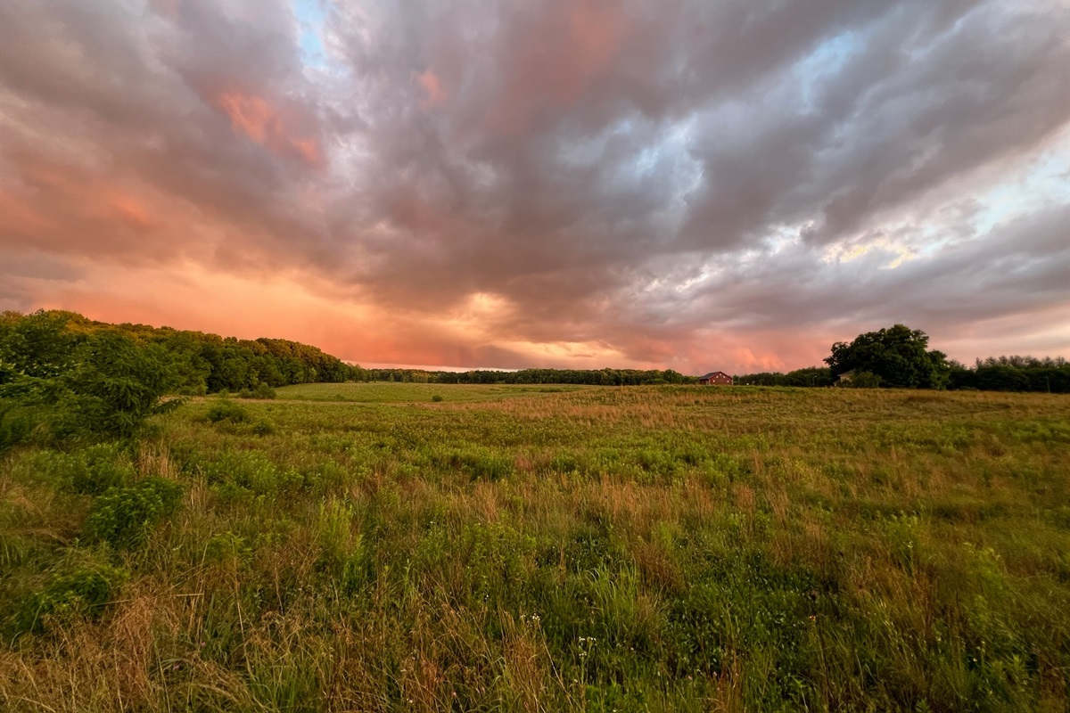 Sunset over Wildflower Field behind Hilltop Haven