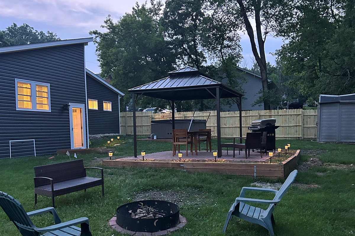 fire pit and gazebo