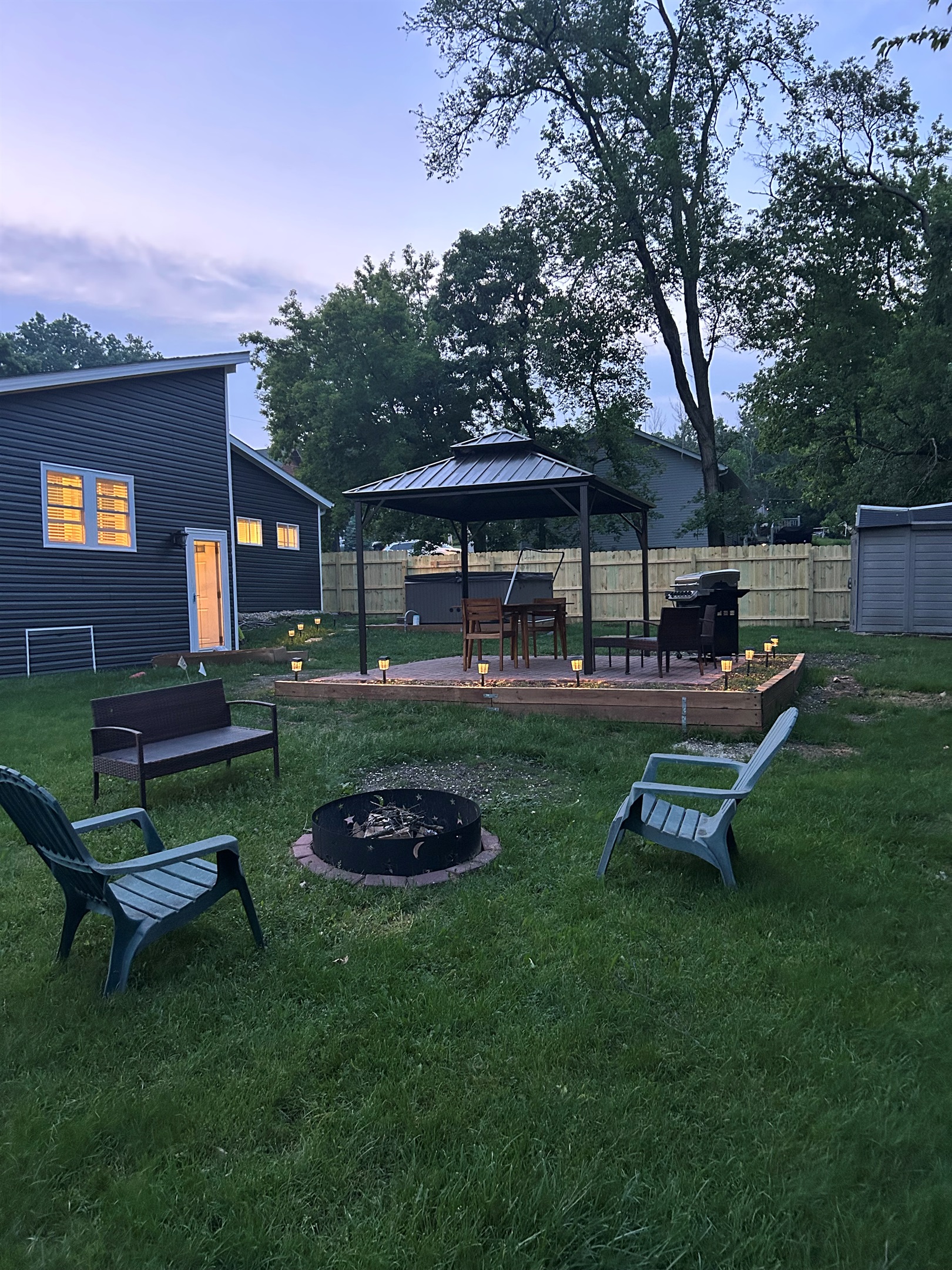 fire pit and gazebo