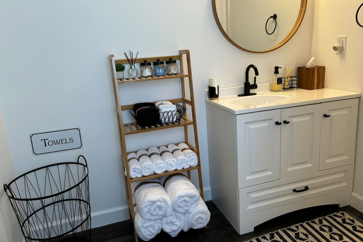 Fully-stocked bathroom with emergency toiletries.