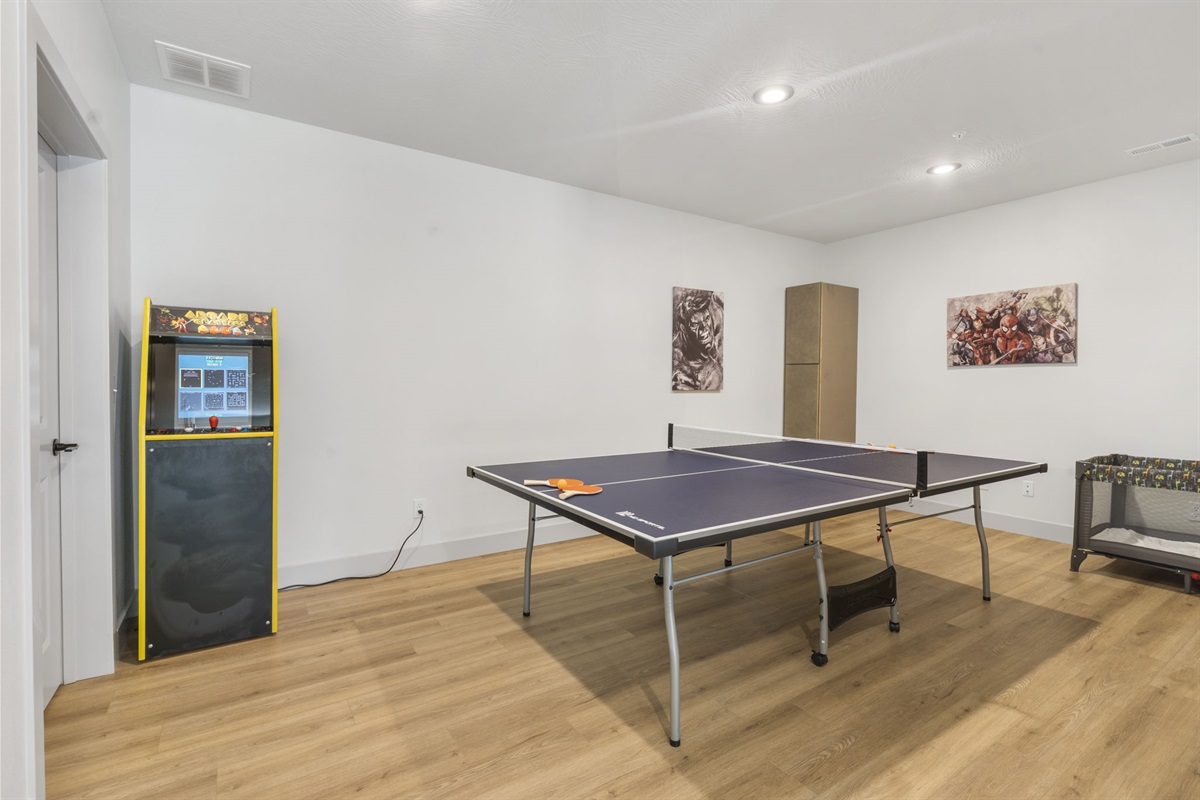 Game room with ping pong and arcade machine!