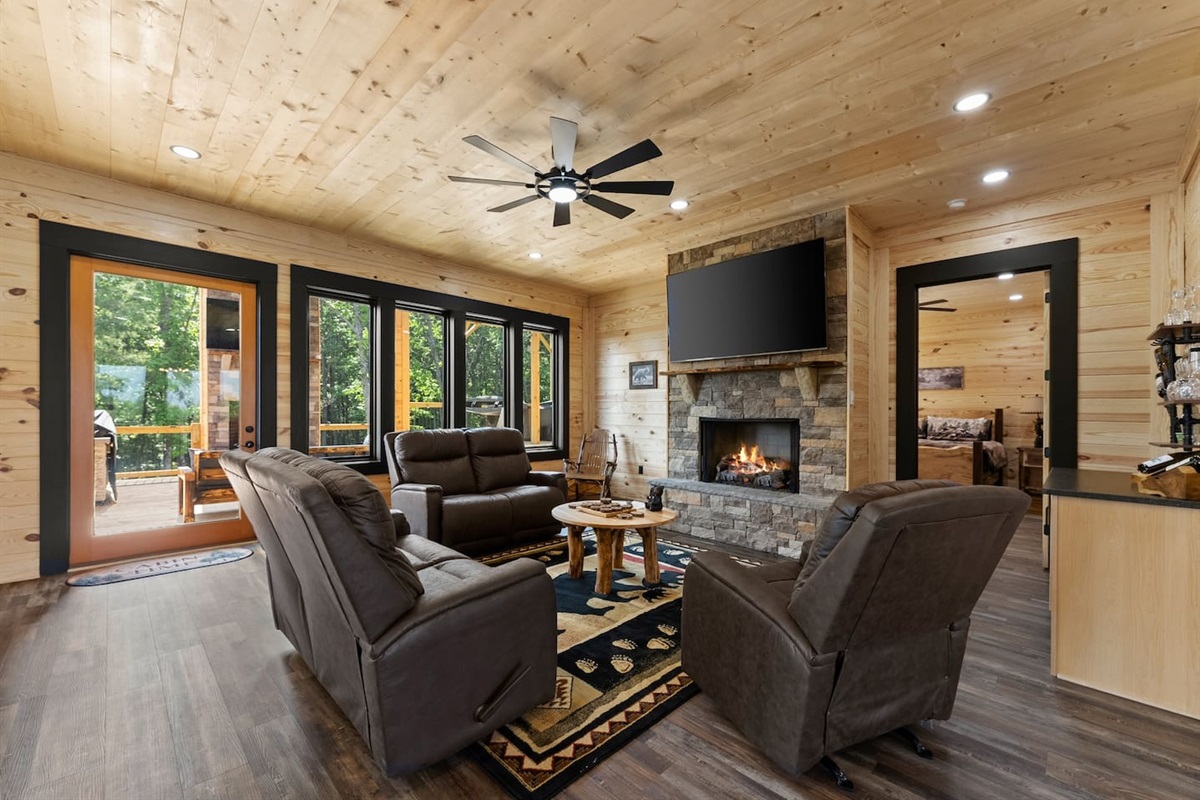 This beautifully designed space brings together rustic charm and upscale touches—perfect for relaxing by the fire after a day of exploring.
