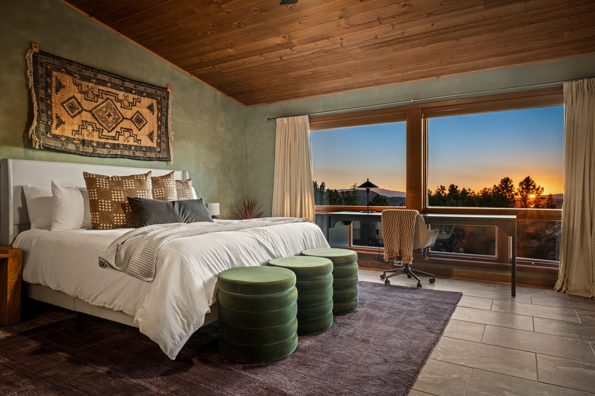 Master King Bedroom 1:
A peaceful retreat with a dedicated workspace and stunning Sedona views.