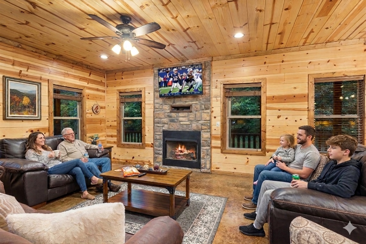 Watch your favorite shows in a cozy living room.