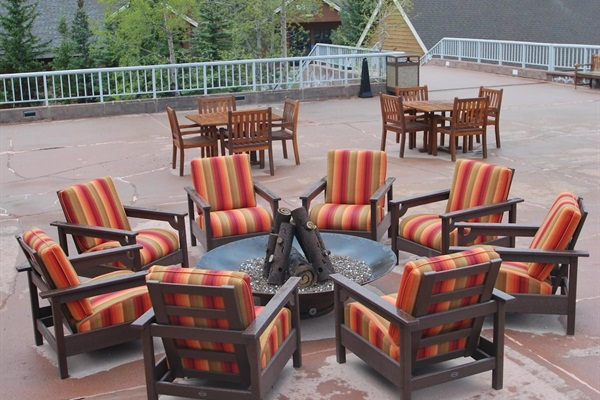 Gas fire pit overlooking ski slopes