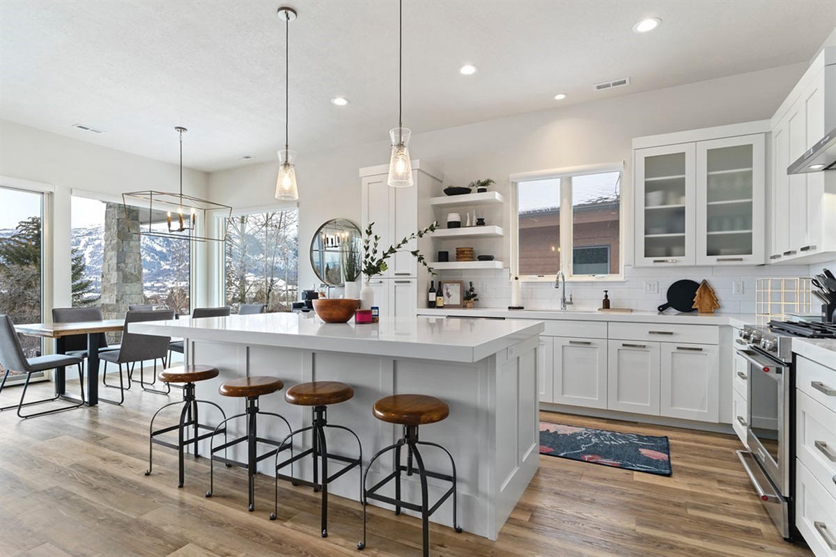 A beautifully designed kitchen with a large island—perfect for cooking, gathering, and casual dining.