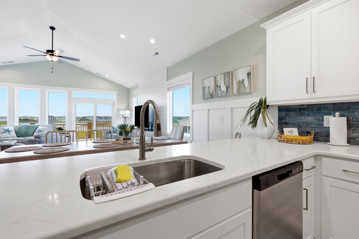 Prep meals while staying connected to the conversation and the beautiful sound views