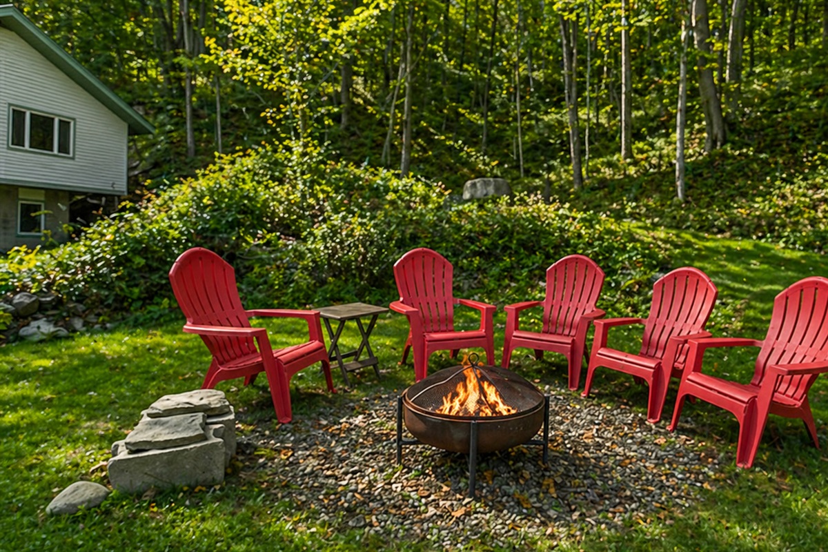 Enjoy backyard with warmth fire pit.
