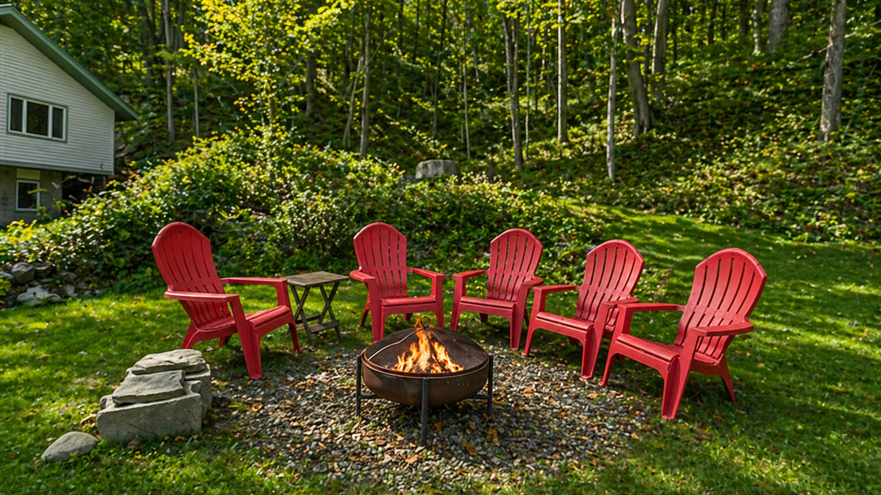 Enjoy backyard with warmth fire pit.