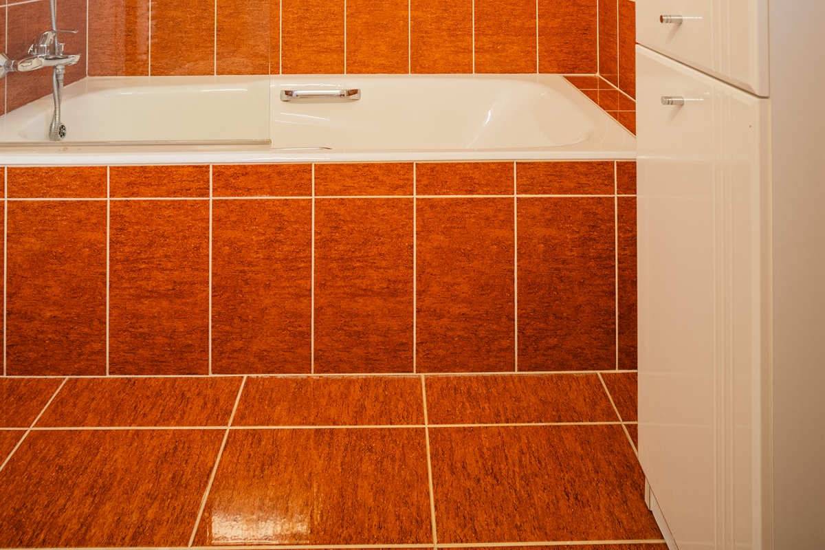Full bathroom with a tub/shower combo and heated towel rails connected to the hallway.