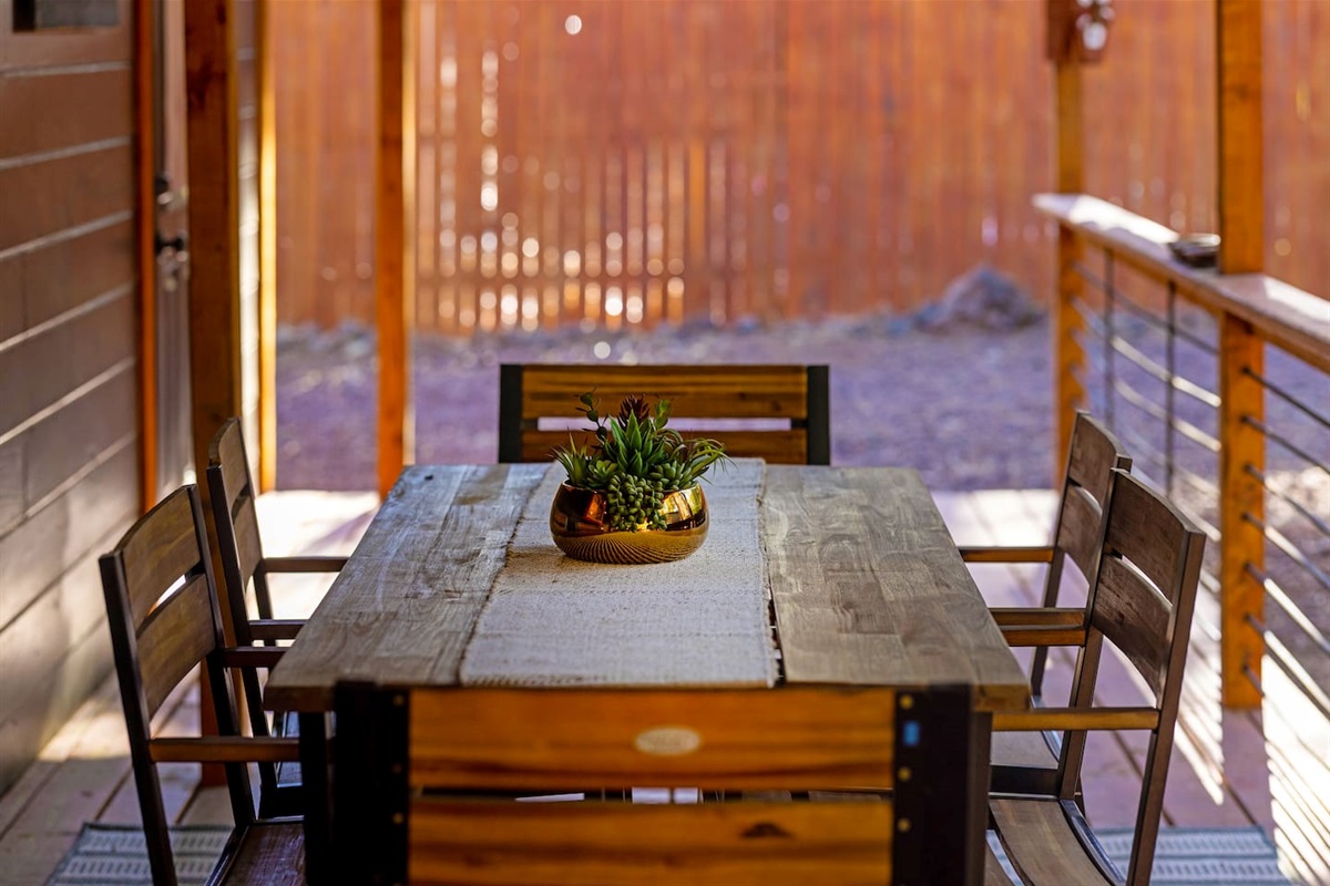 Seating for six on the patio. Weather permitting, you can sit inside, or out. You choose!