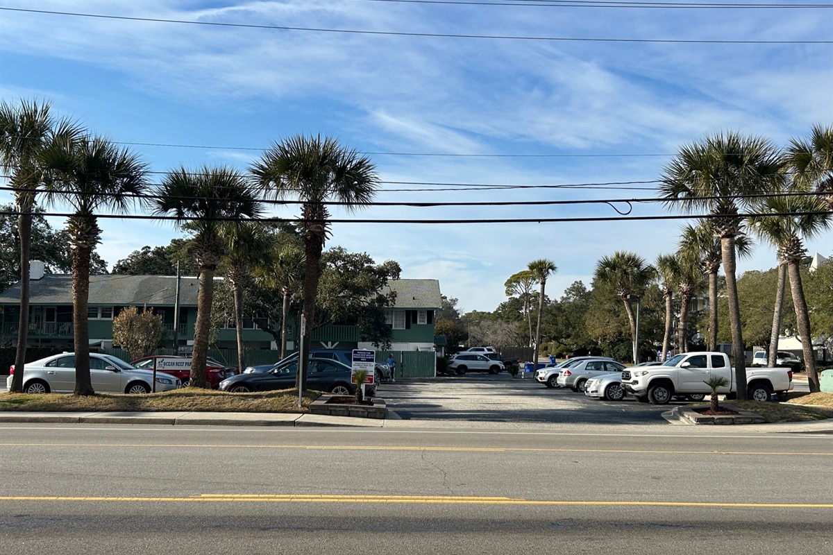 Parking lot is directly across the street from resort