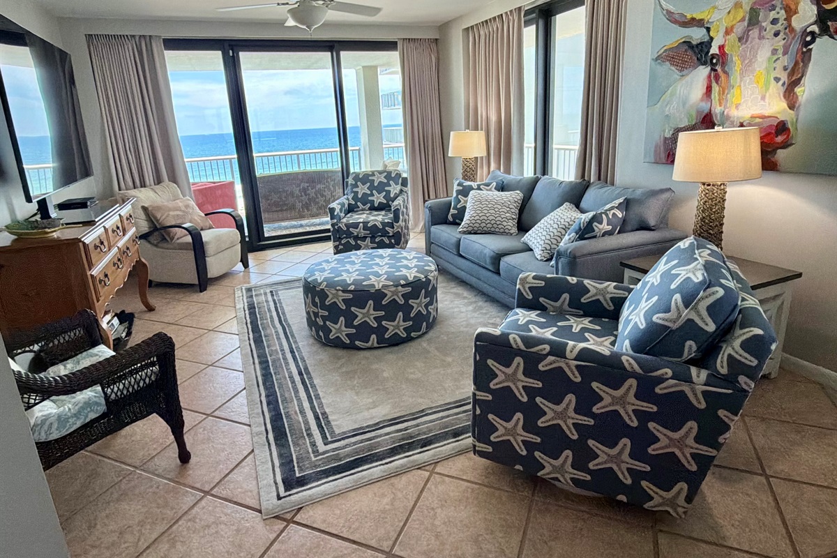Plenty of seating to relax and watch TV or enjoy each other’s company. 