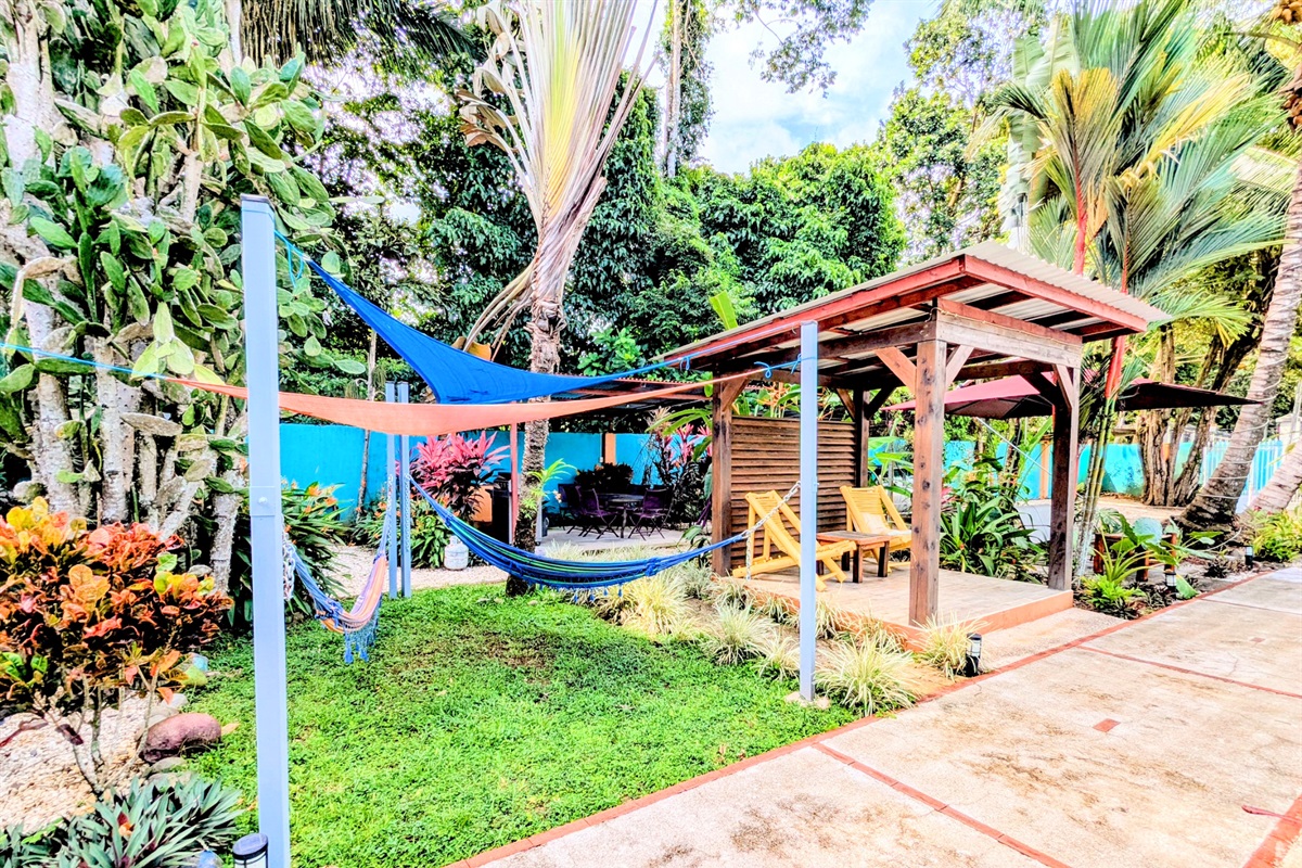 Hammock and sitting areas in the garden