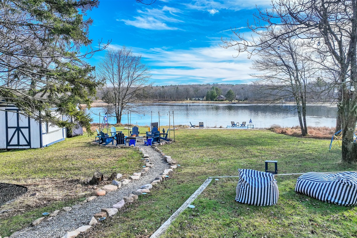 Soft lawn seating with lake views