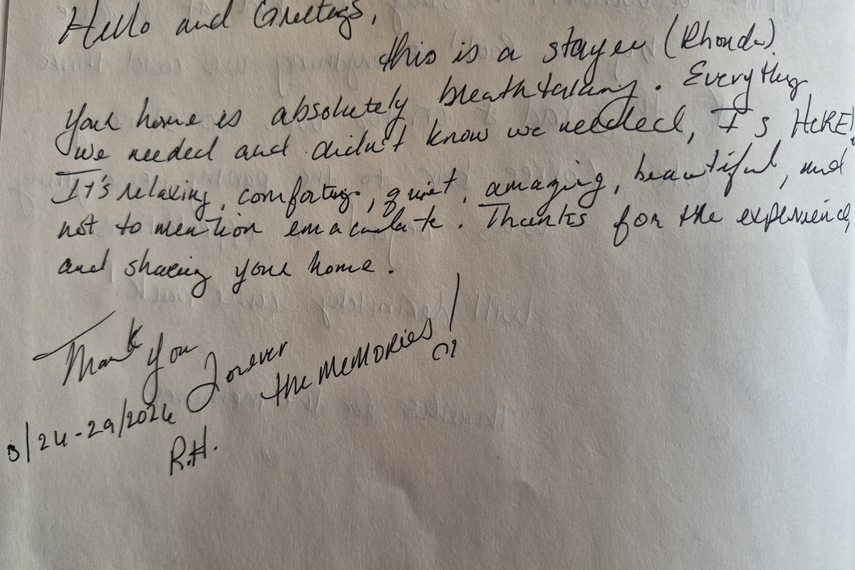 Guest's thoughtful reviews during their stay