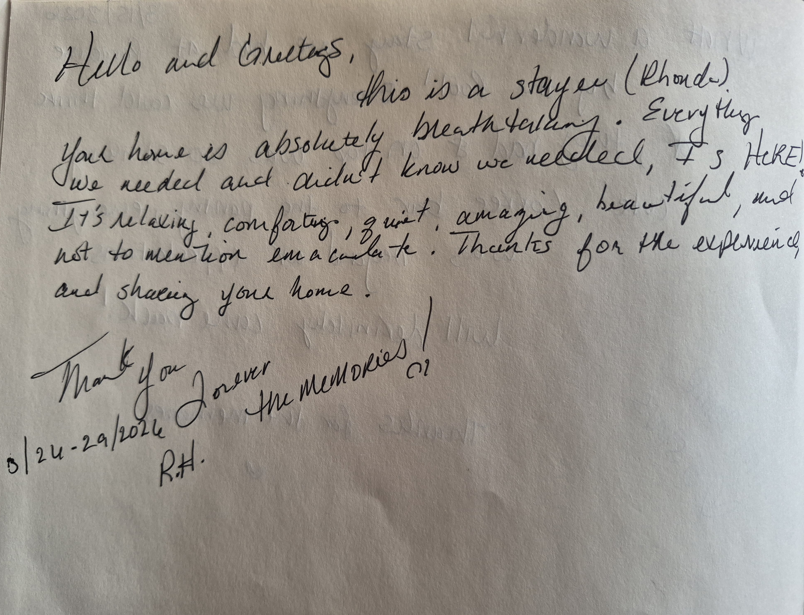Guest's thoughtful reviews during their stay