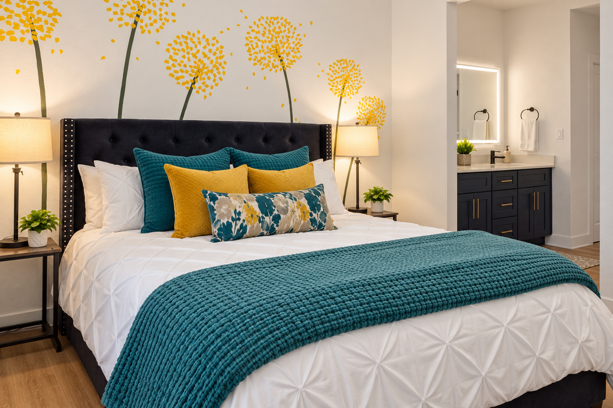 Unwind in this comfortable and thoughtfully designed bedroom