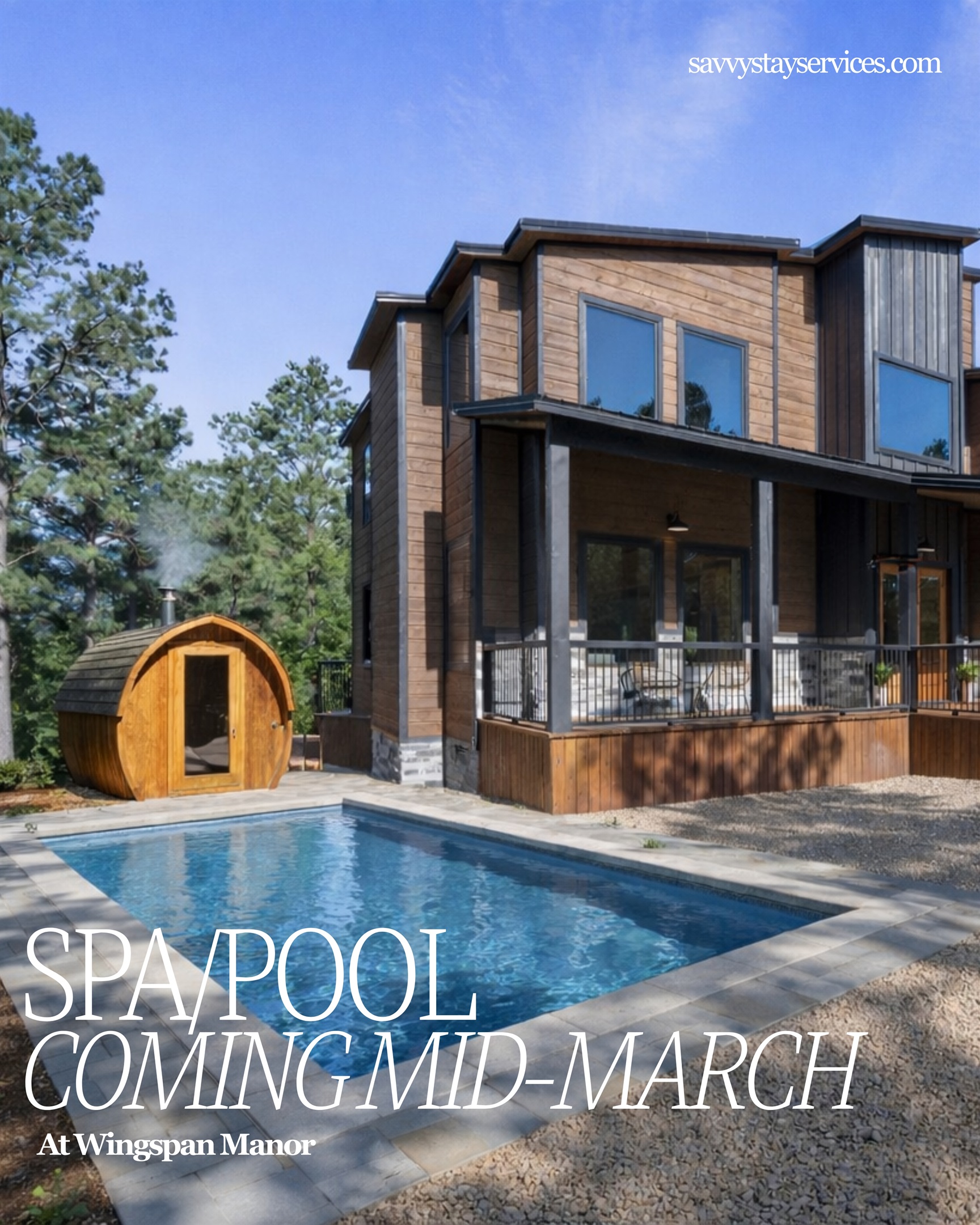 Spa days just got an upgrade ✨ Wingspan Manor is turning up the relaxation with a brand-new spa + pool experience coming mid-March. Think warm soaks, slow mornings, and sunset dips. Your favorite getaway is about to get even better. Stay tuned!