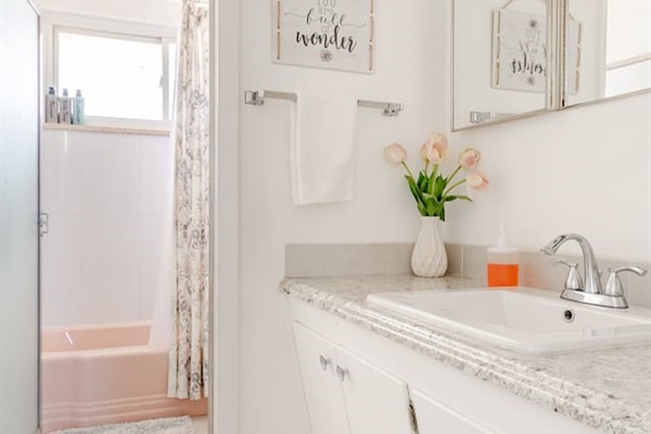Main bathroom with tub and shower