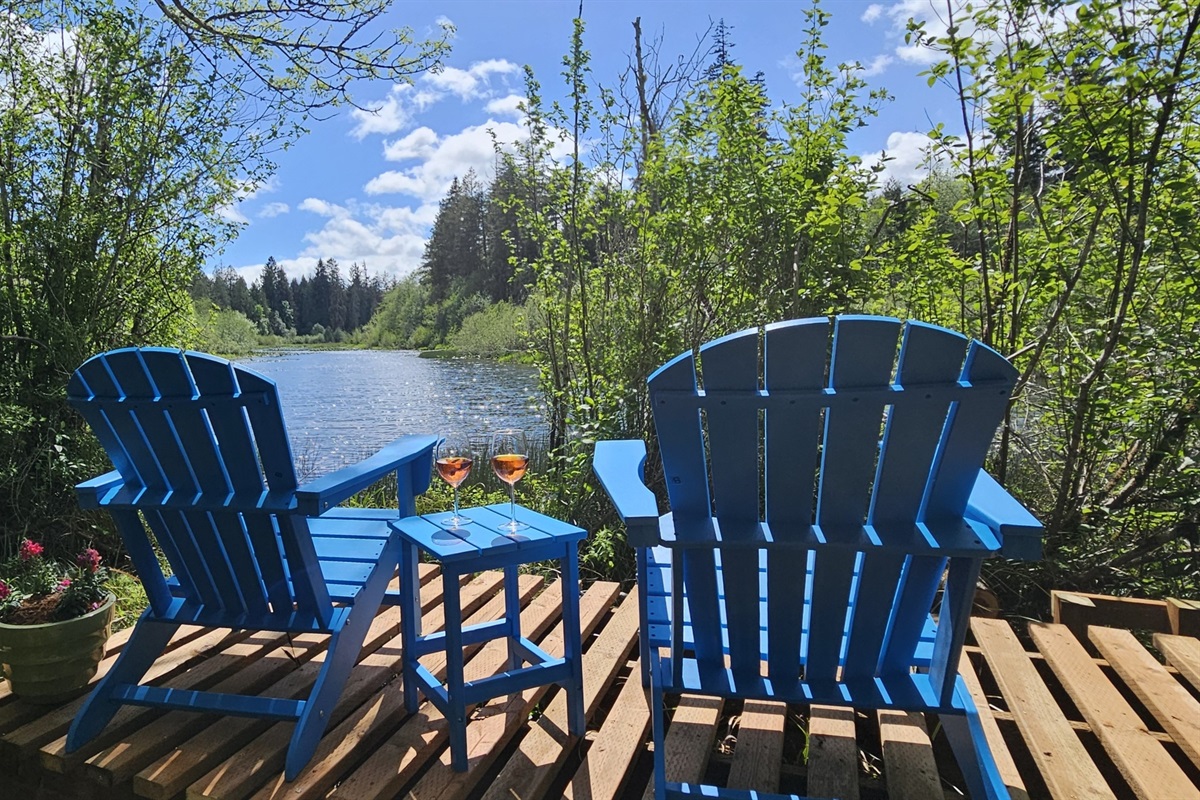 Creekside seating at the outlet of Lake Isabella - kayak into the lake, tube down the creek, or birdwatch into the evening until the beavers begin to stir.