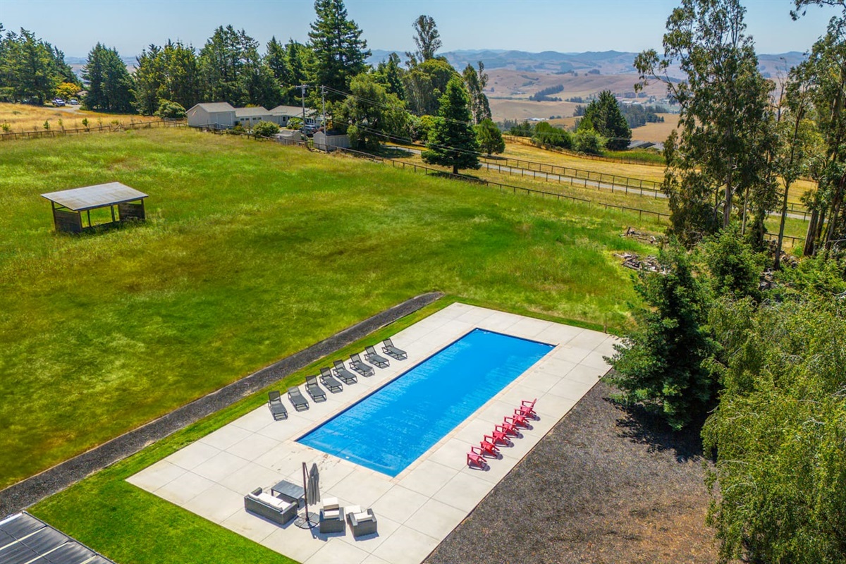 Dive into solar warmth: Pool is solar heated from April to October. 