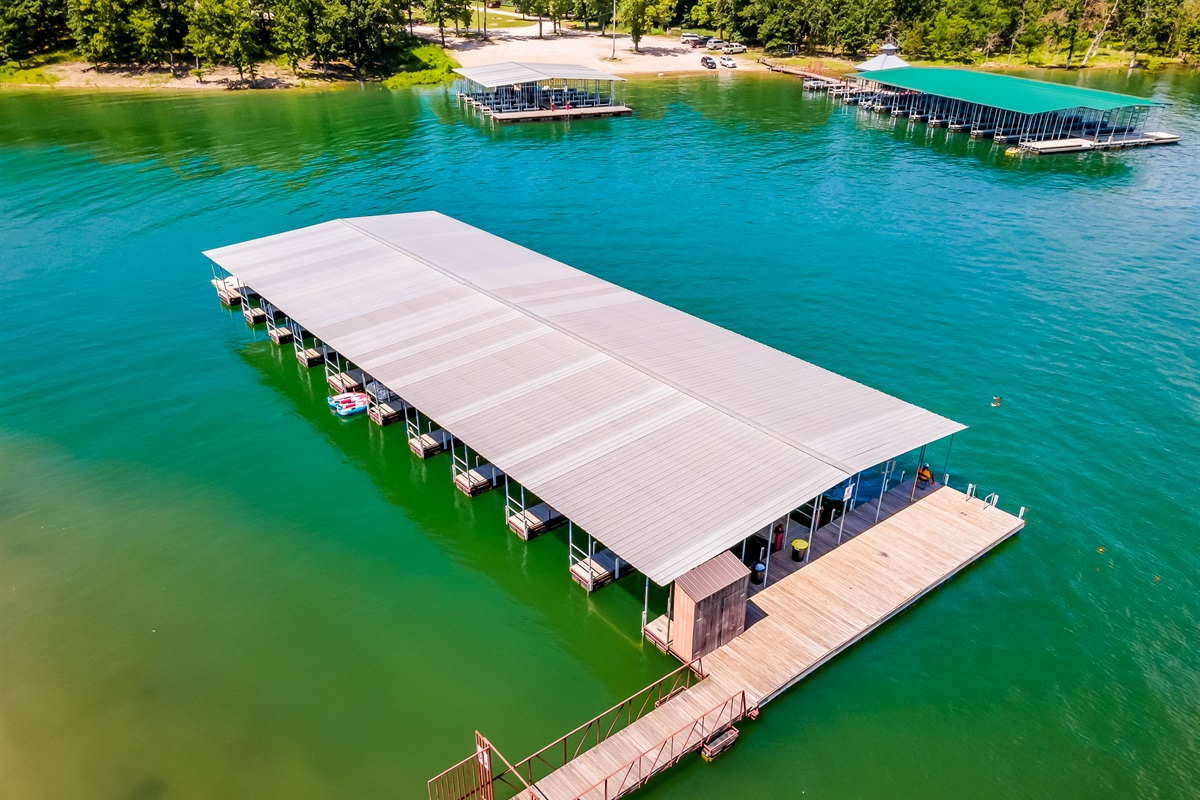 Three of the five docks available. A total of 88 slips can be rented right near the house