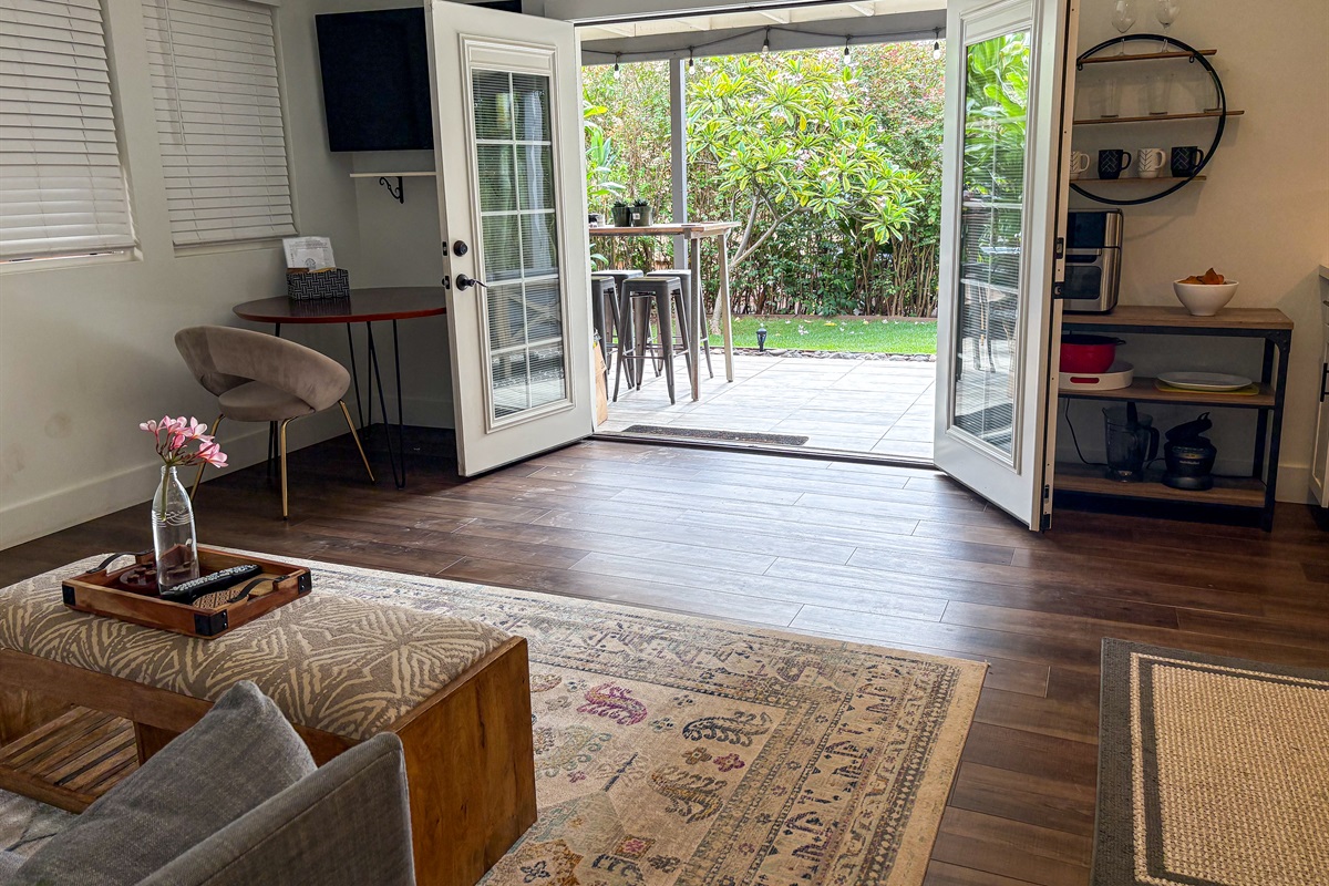 French doors open to your private lanal