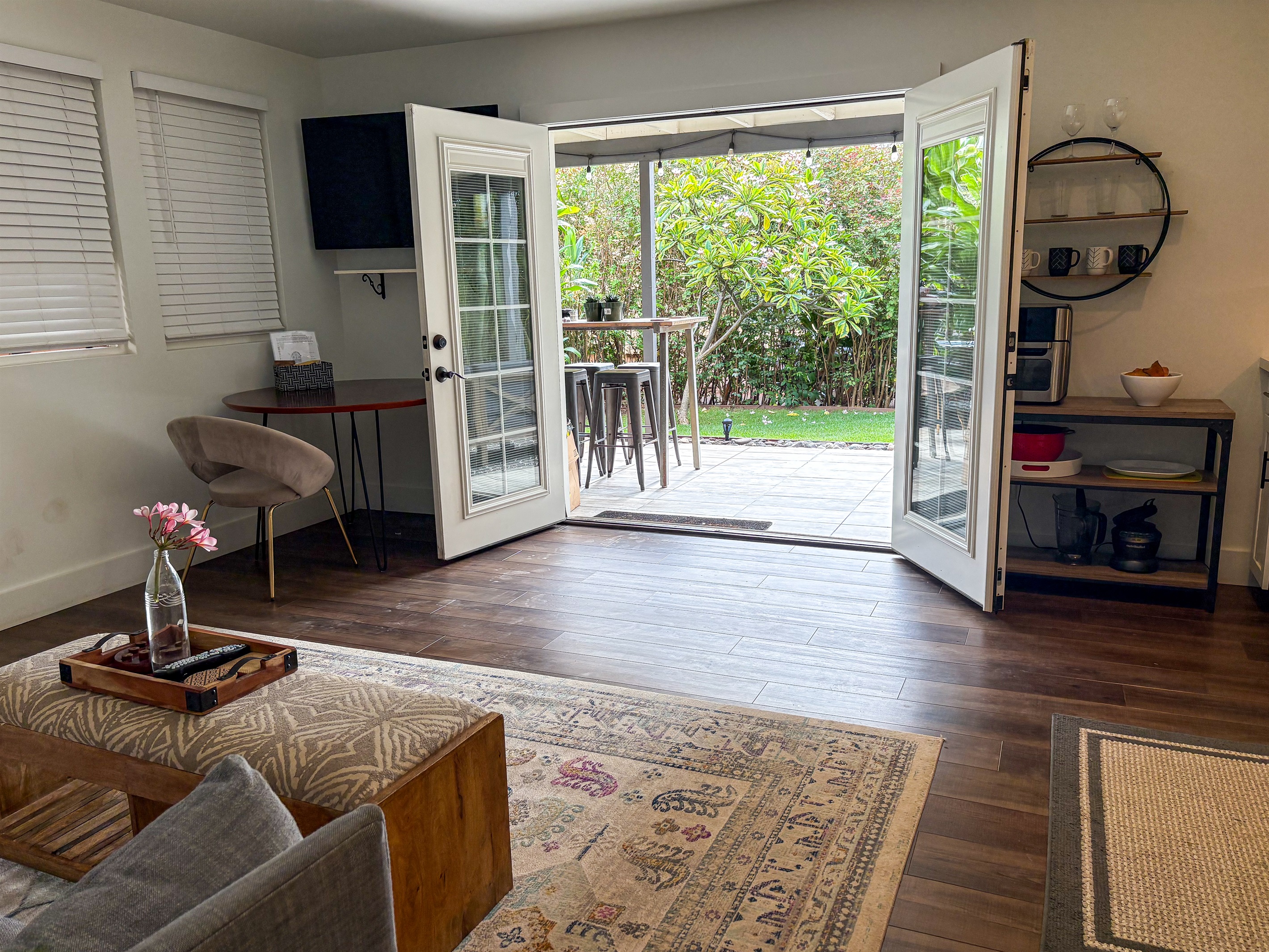 French doors open to your private lanal