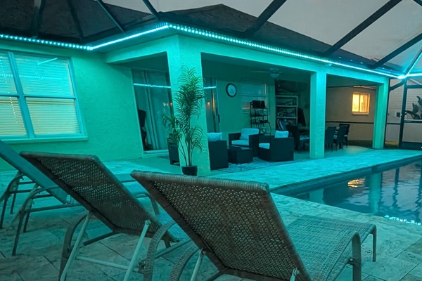 Multi-colored LED Lights around the pool.