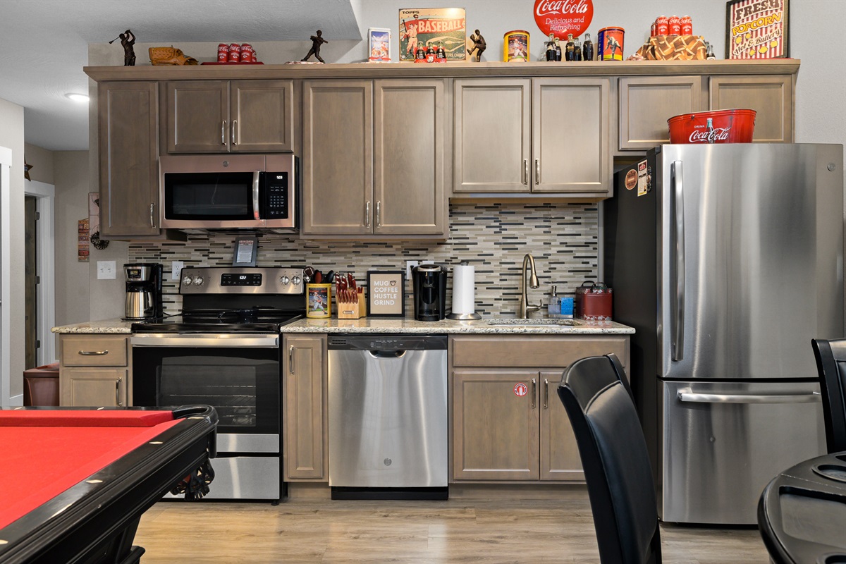 Game room kitchenette with full size appliances