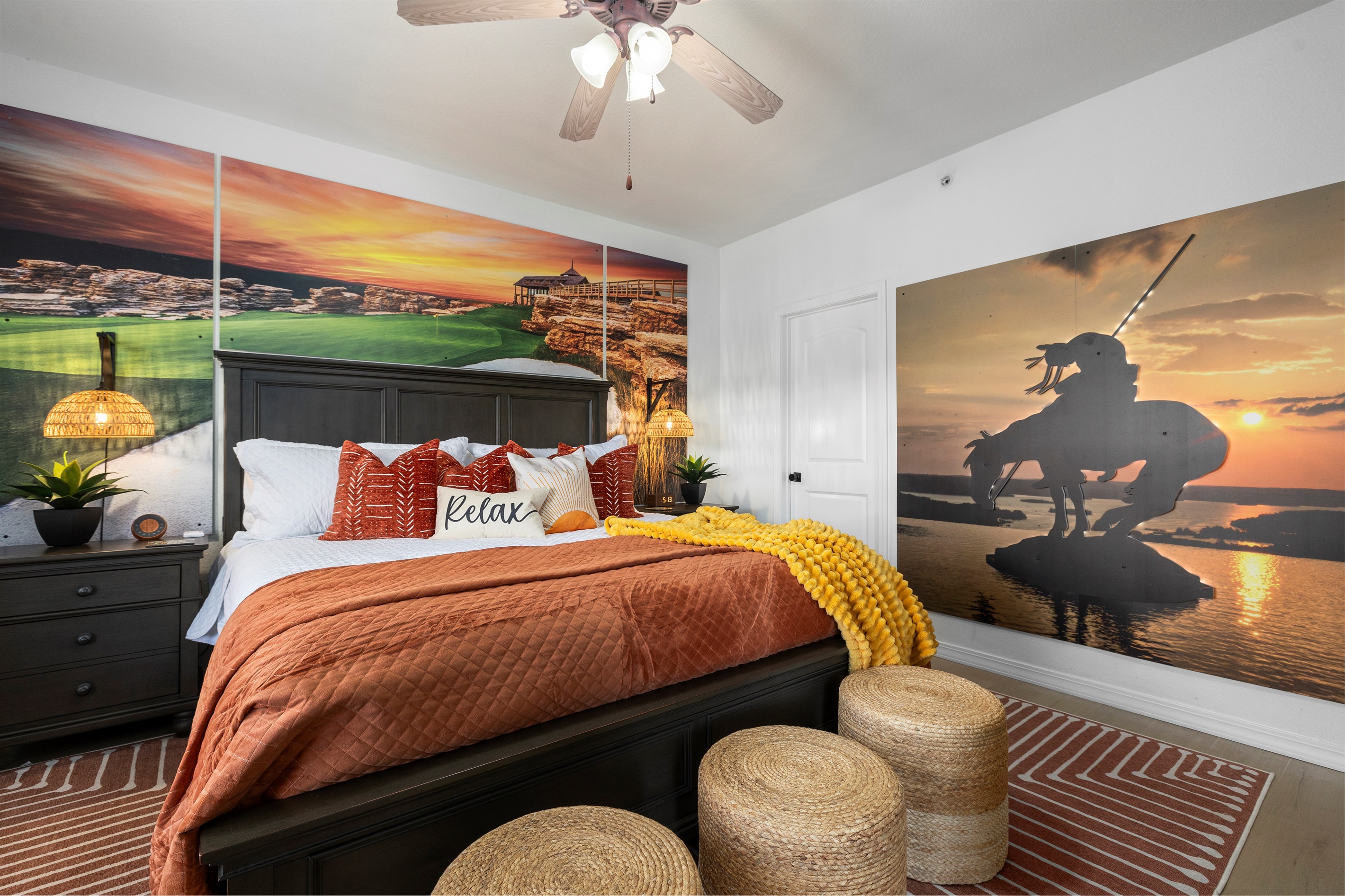 The Top of the Rock primary bedroom with luxury king mattress and attached ensuite bathroom