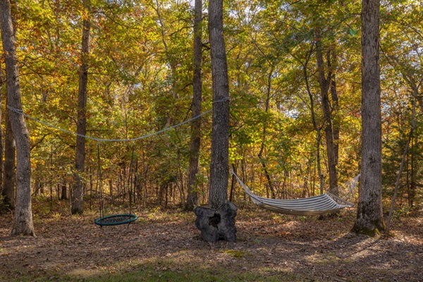 Private outdoor area with hammock, perfect for reading or napping