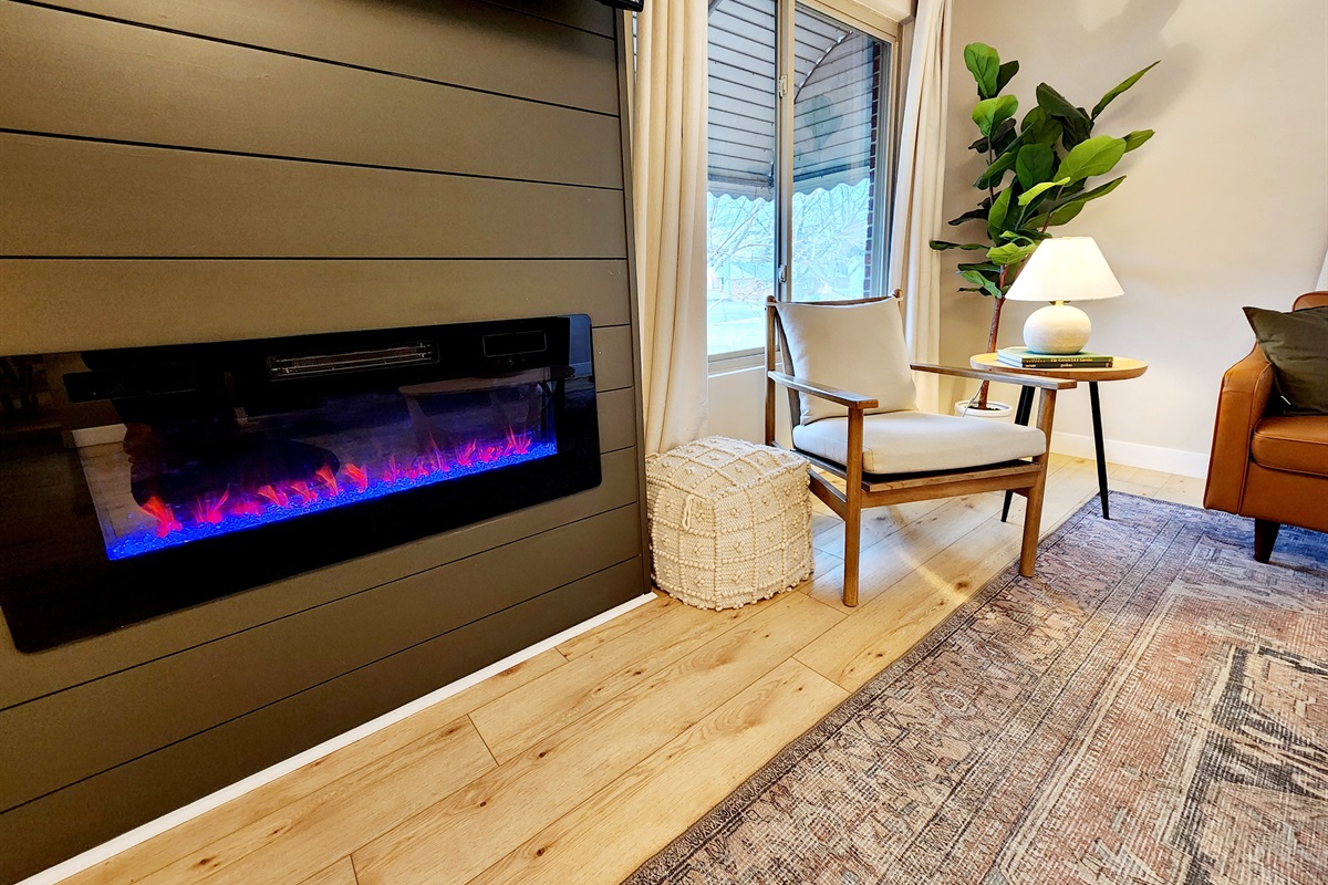 Sit next to the cozy fireplace and relax or read a book.