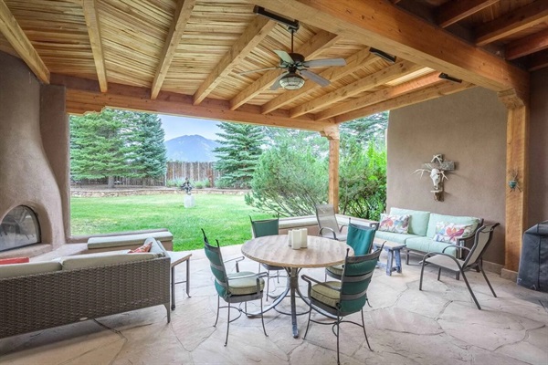 One of two patios to soak up the outdoors. Gas fireplace and incredible mountain views.