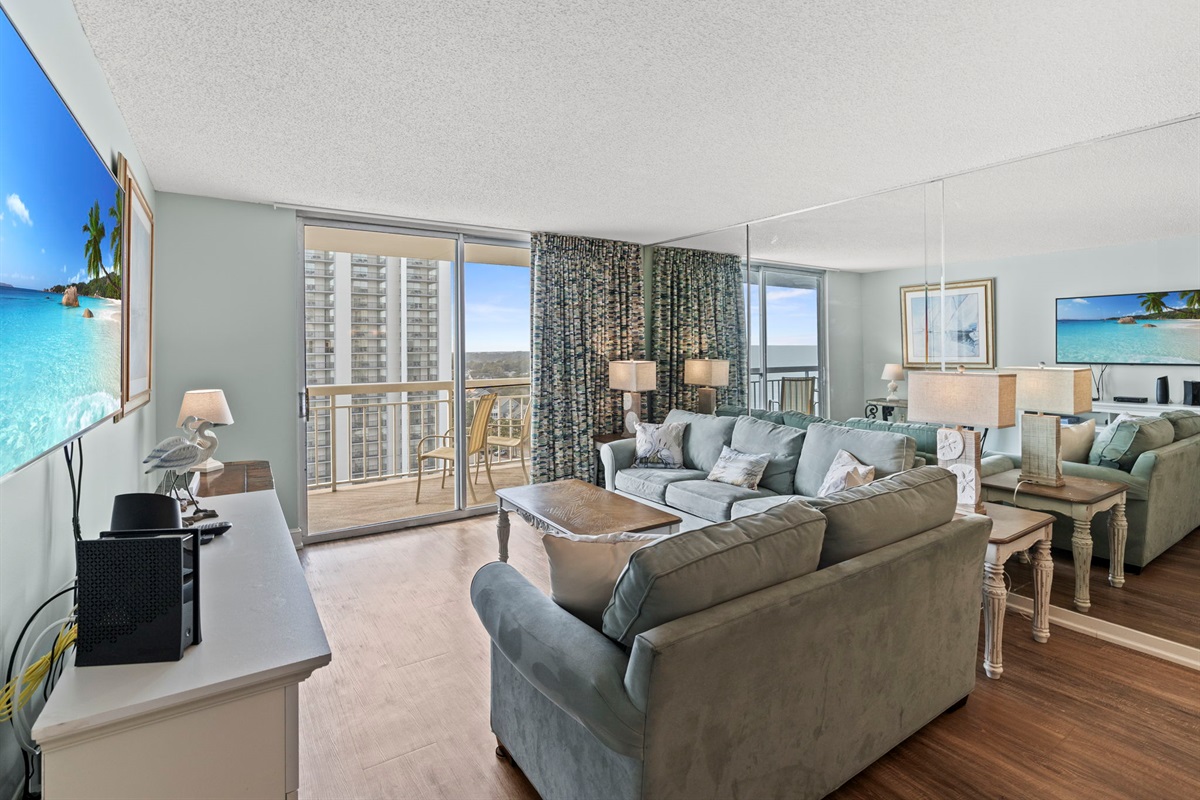 Oceanfront Living Room with access to balcony