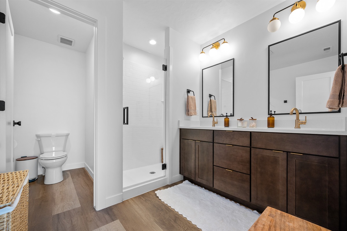 Double vanity bathroom with clean, modern finishes.