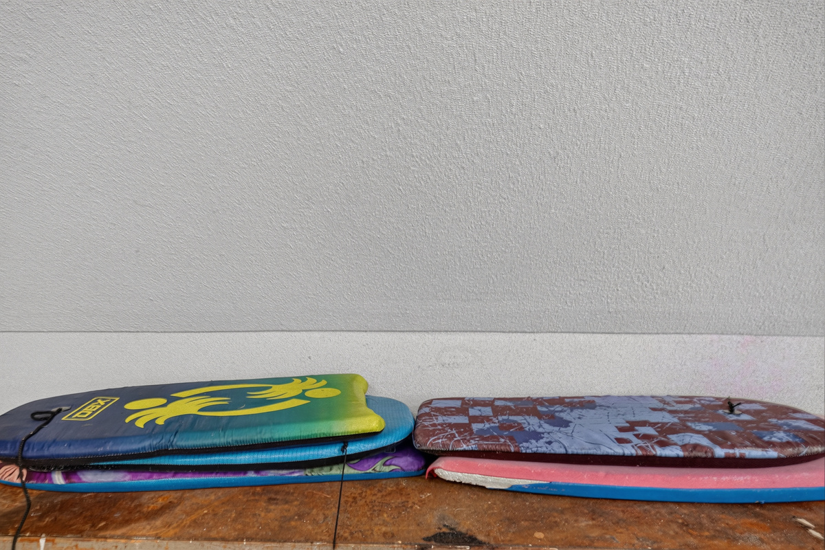 Boogie boards ready for fun-filled days at the beach.