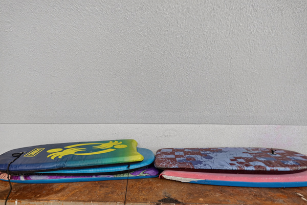 Boogie boards ready for fun-filled days at the beach.