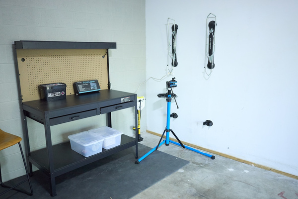 Another look at the garage's bike-friendly setup, ideal for trail riders.