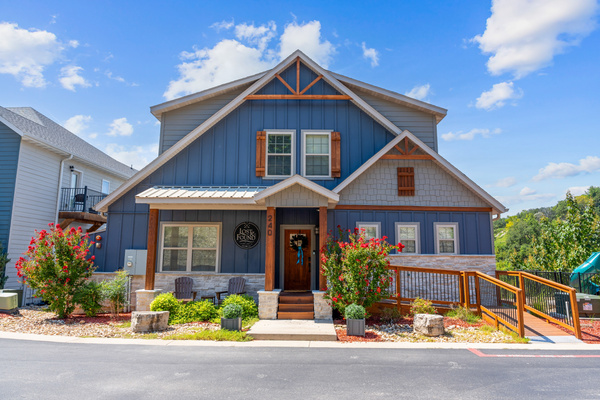 Front elevation of our lodge. There are eight parking spaces directly across from this front porch.