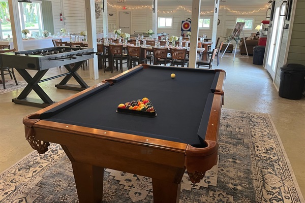 Climate controlled Game Barn - escape the cold, heat, or rain for anytime fun!