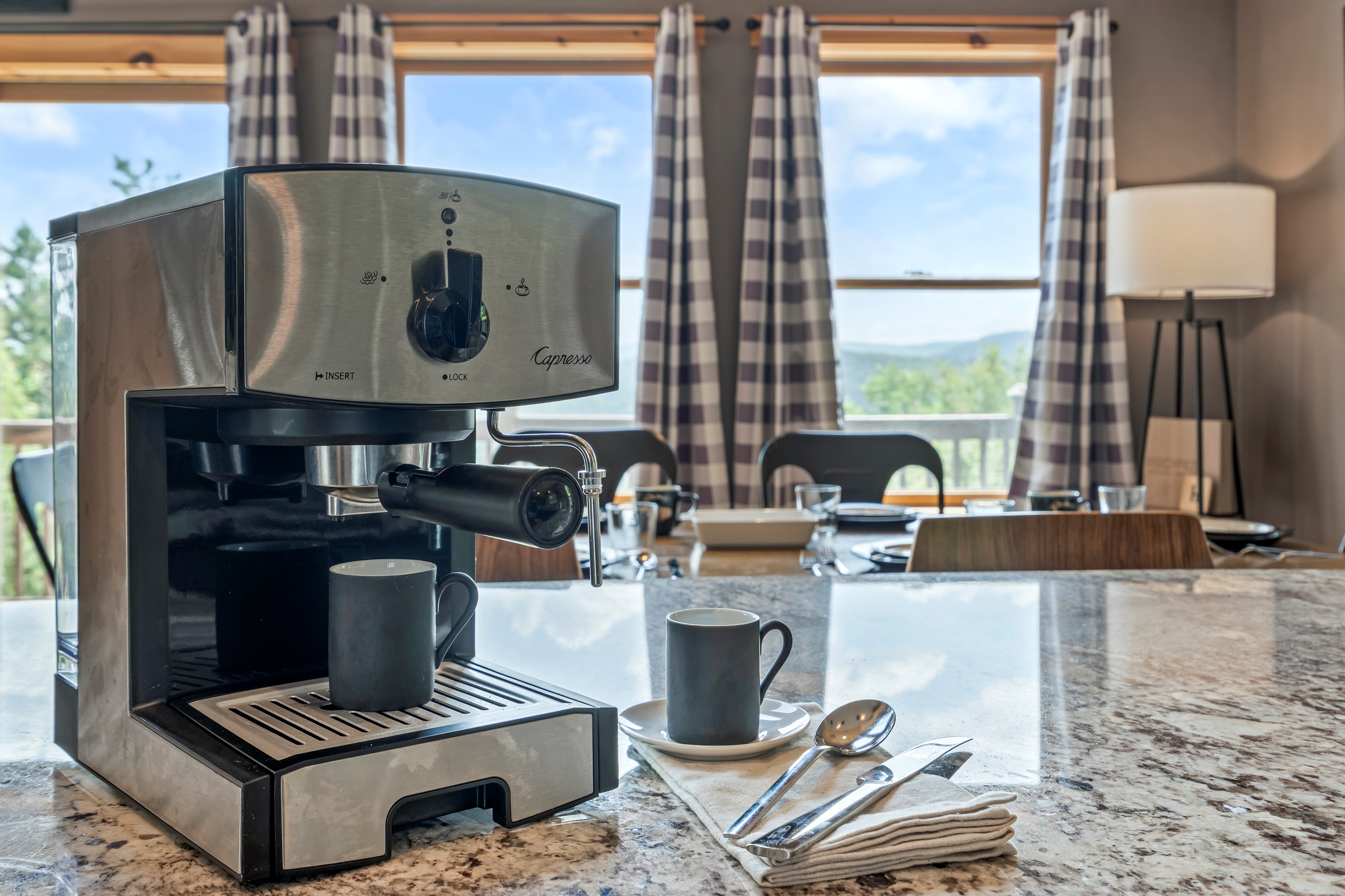 Coffee in hand, mountains in sight.