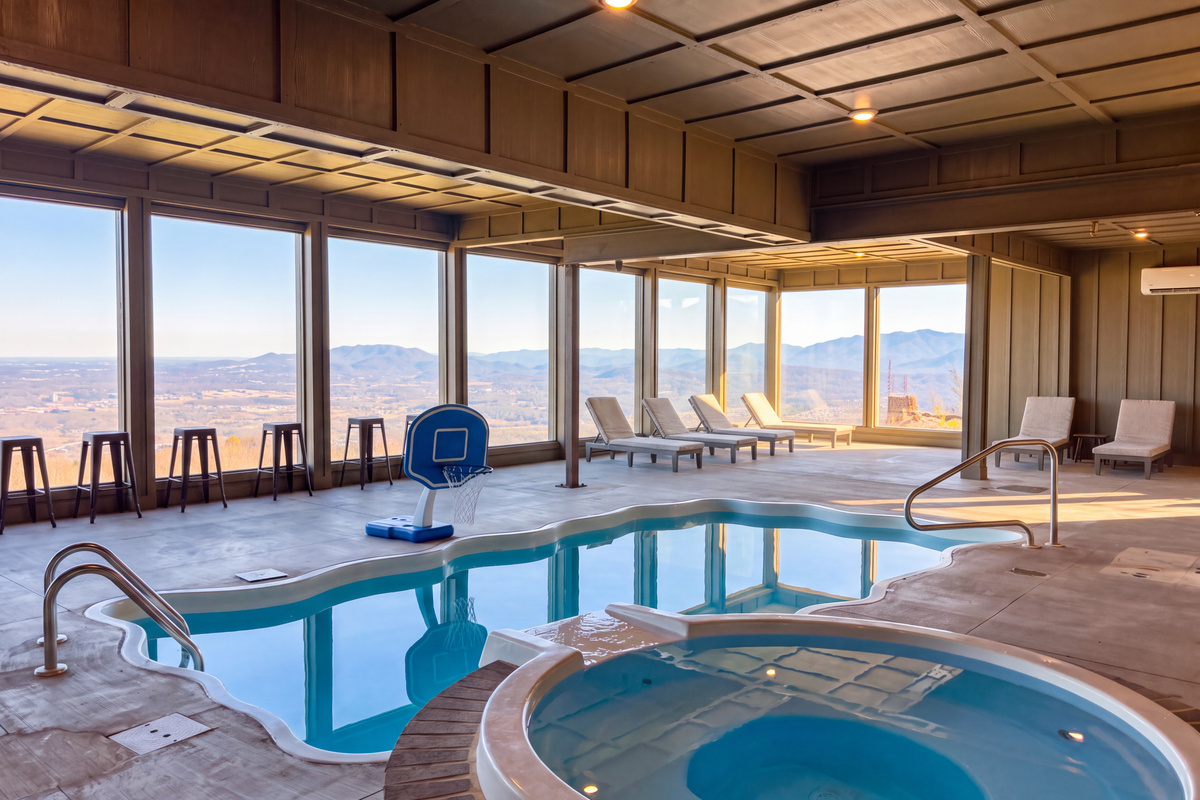 Indulge in the mesmerizing vistas as you relax in the indoor pool.