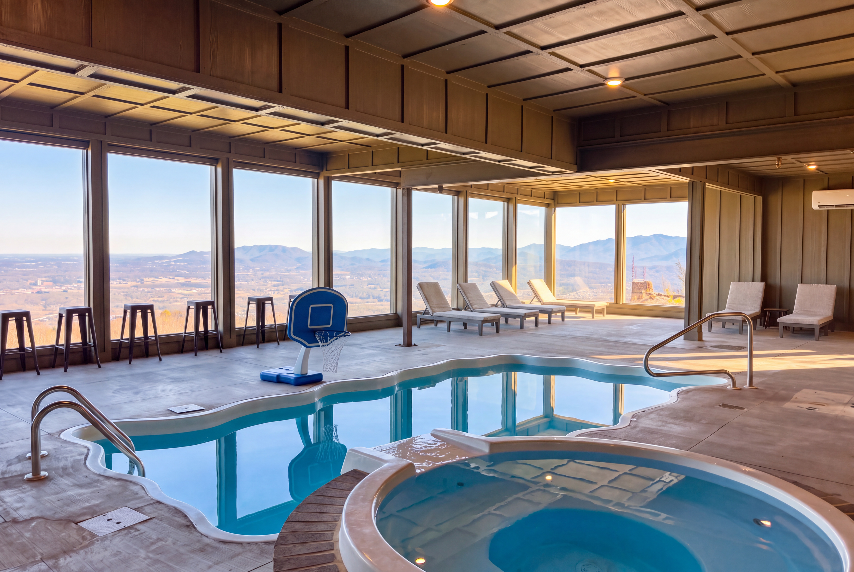Indulge in the mesmerizing vistas as you relax in the indoor pool.