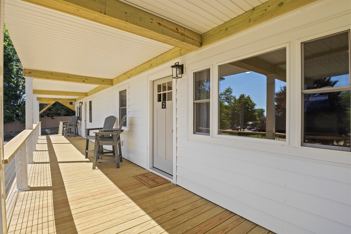 Unit has a dedicated high top table and 2 chairs on the deck