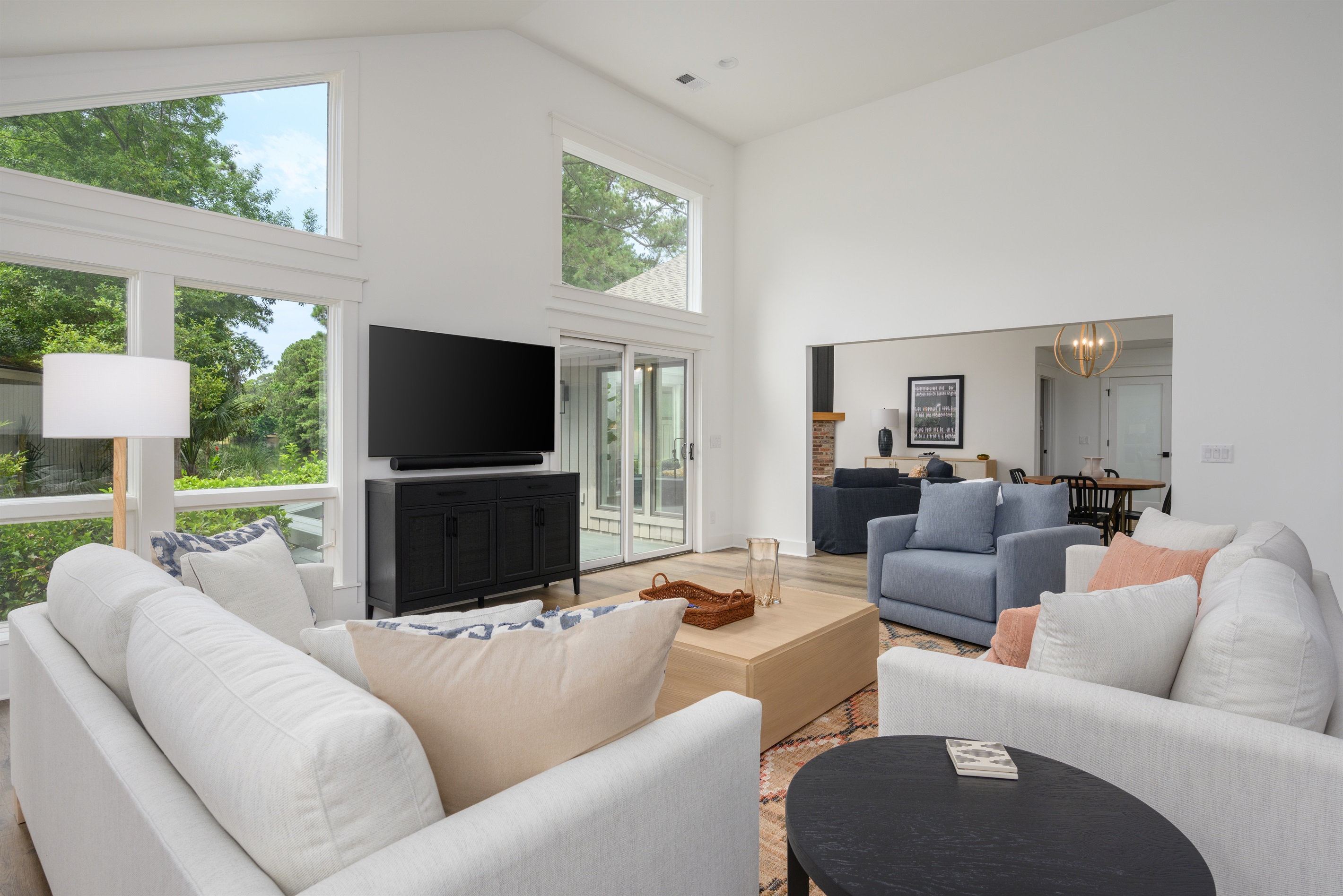 View from dining area to family room and living room